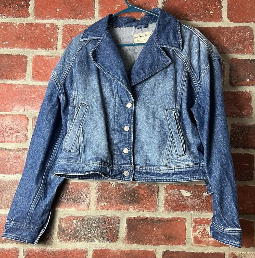 Free People Now Or Never Denim Jacket Moto Cropped Jean Size Medium